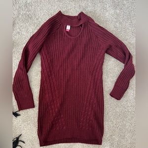Maroon Cut Out Sweater Dress